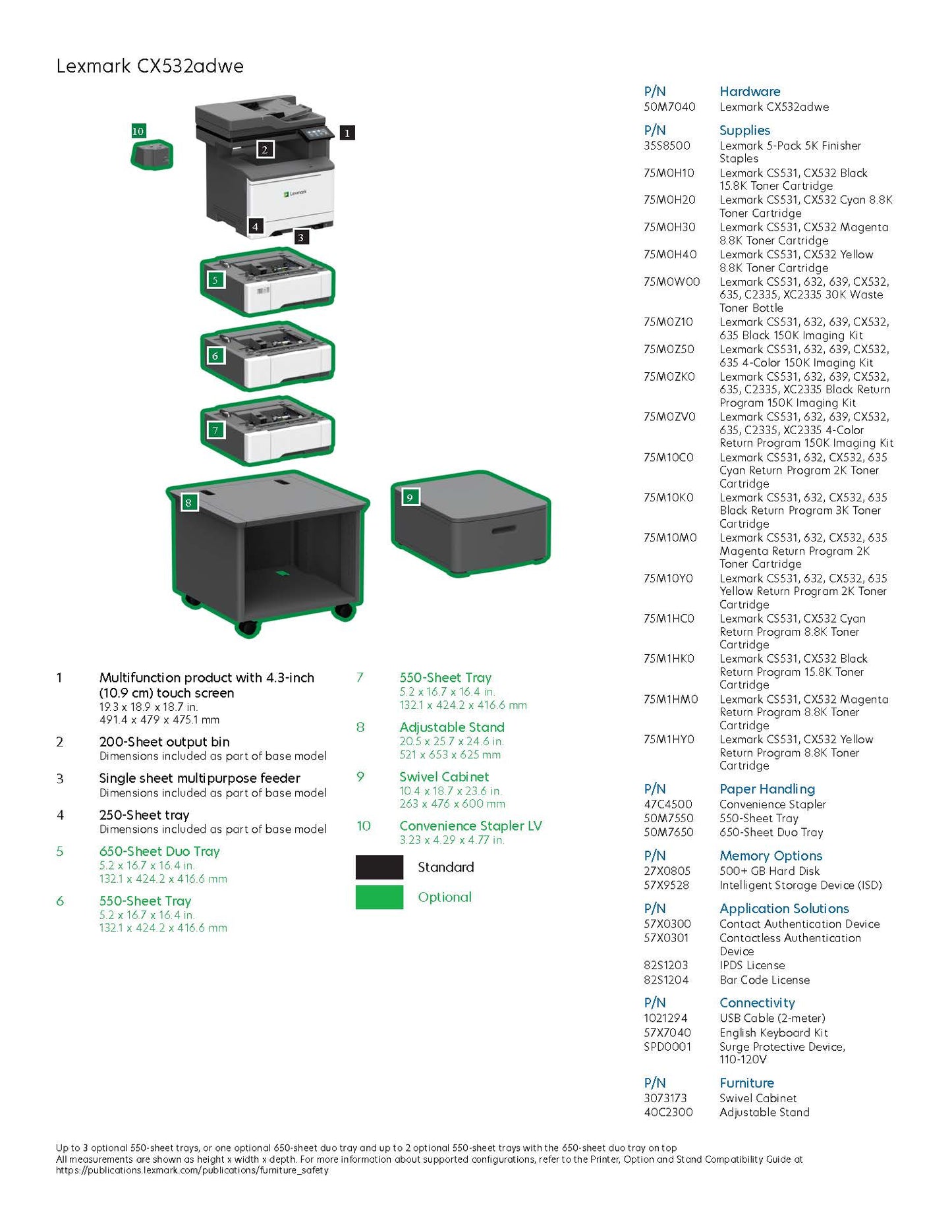 Lexmark A4 Colour Multi Function Printer. CX532adwe. Print, Scan, Copy Fax.