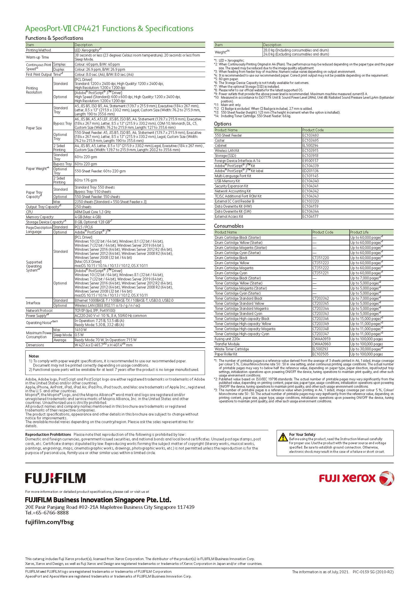 FujiFilm Ap7 CP4421 A4 color Printer 40ppm. 3 years on-site warranty.