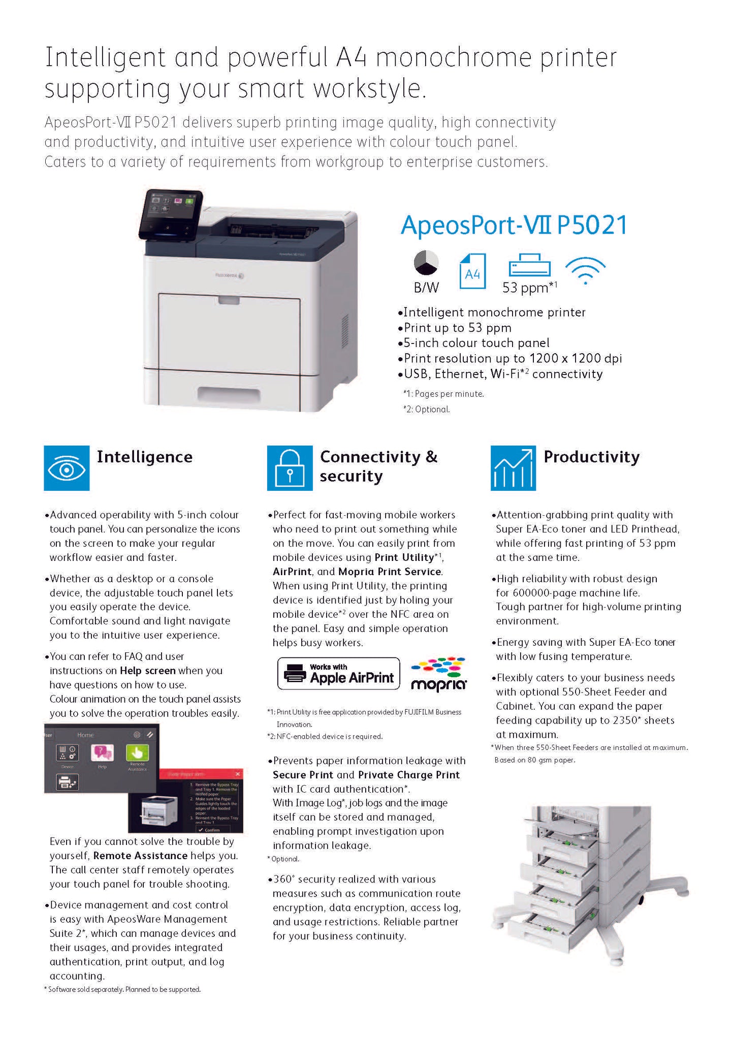 FujiFilm ApeosPort-VII 5021 A4 Monochrome Printer 53ppm. 3 years on-site warranty