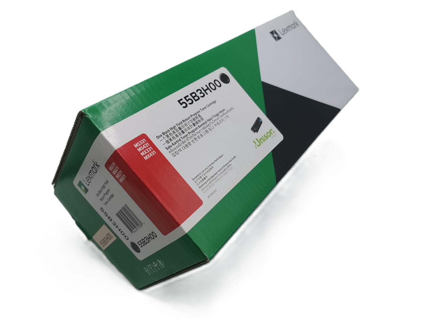 55B3X00, 55B3H00 Lexmark Toner Cartridge Yield 20,000 pages.