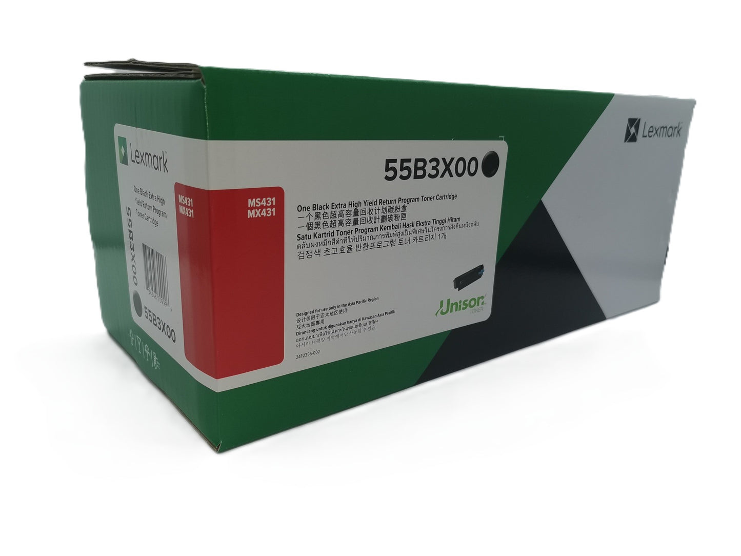 55B3X00, 55B3H00 Lexmark Toner Cartridge Yield 20,000 pages.