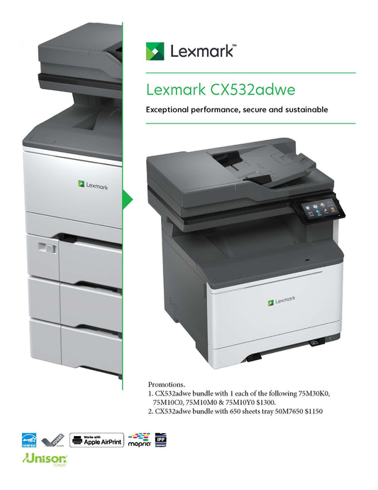 Lexmark A4 Colour Multi Function Printer. CX532adwe. Print, Scan, Copy Fax.