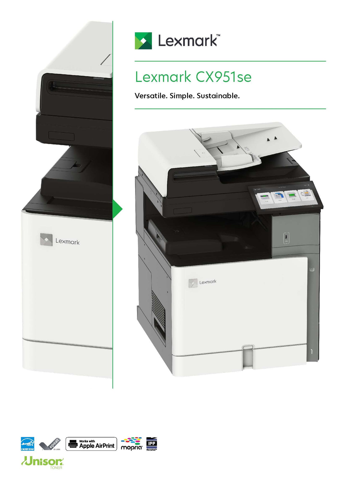 CX951se A3 Lexmark Color Copier (35PPM) Bundle with  20L8800,Single tray, 20L8801 Two tray module 5 year On-Site repair by Lexmark Service provider. Printer pack with 1 set CMYK toner (5K) pages.