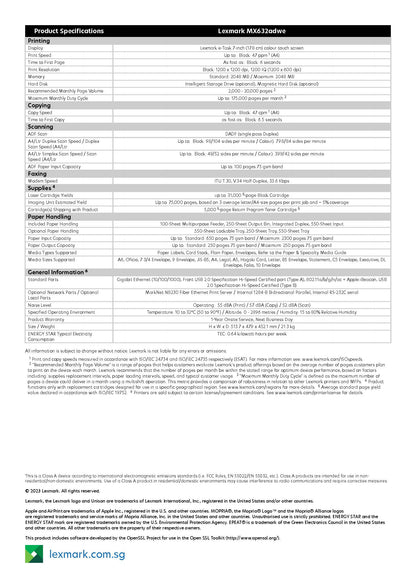 MX632adwe Lexmark 4 Mono Multi Function Printer. 47ppm Duplex Print, Single Pass 2-sided Scanning