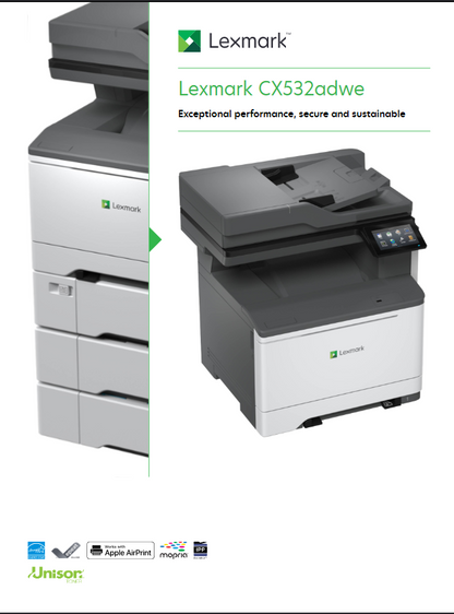 CX532adwe Lexmark A4 Multi Function Printer 3 year On-site warranty.