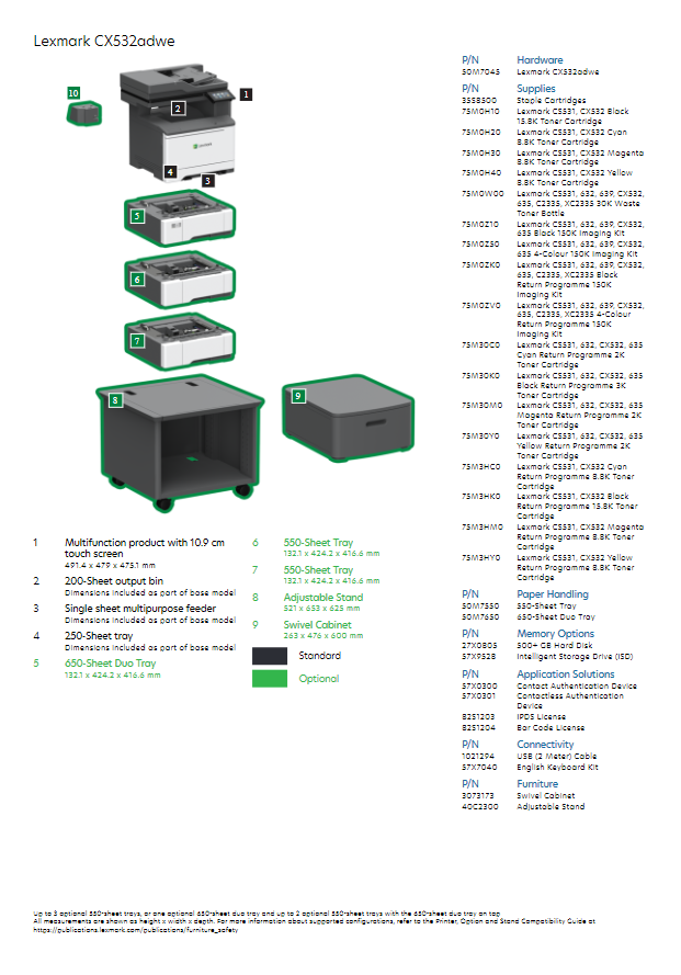 CX532adwe Lexmark A4 Multi Function Printer 3 year On-site warranty.