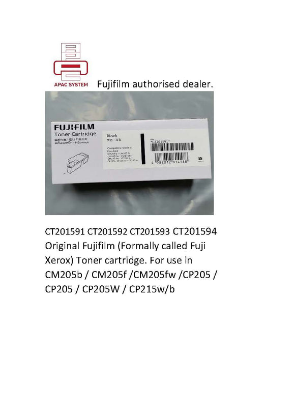 CT201591 CT201592 CT201593 CT201594 Original Fujifilm (Formally called Fuji Xerox) Toner cartridge. For use in CM205b / CM205f /CM205fw /CP205 / CP205 / CP205W / CP215w/b