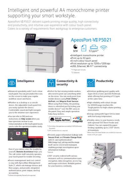 FujiFilm ApeosPort-VII 5021 A4 Monochrome Printer 53ppm. 3 years on-site warranty
